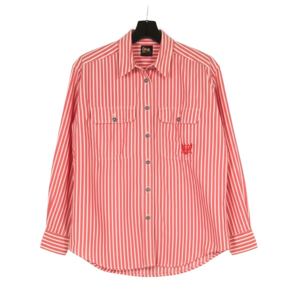 VTG LIZSPORT PETITES Red/White STRIPES Button-Up LOGO Twill SHIRT/TOP Sz SP S-P
